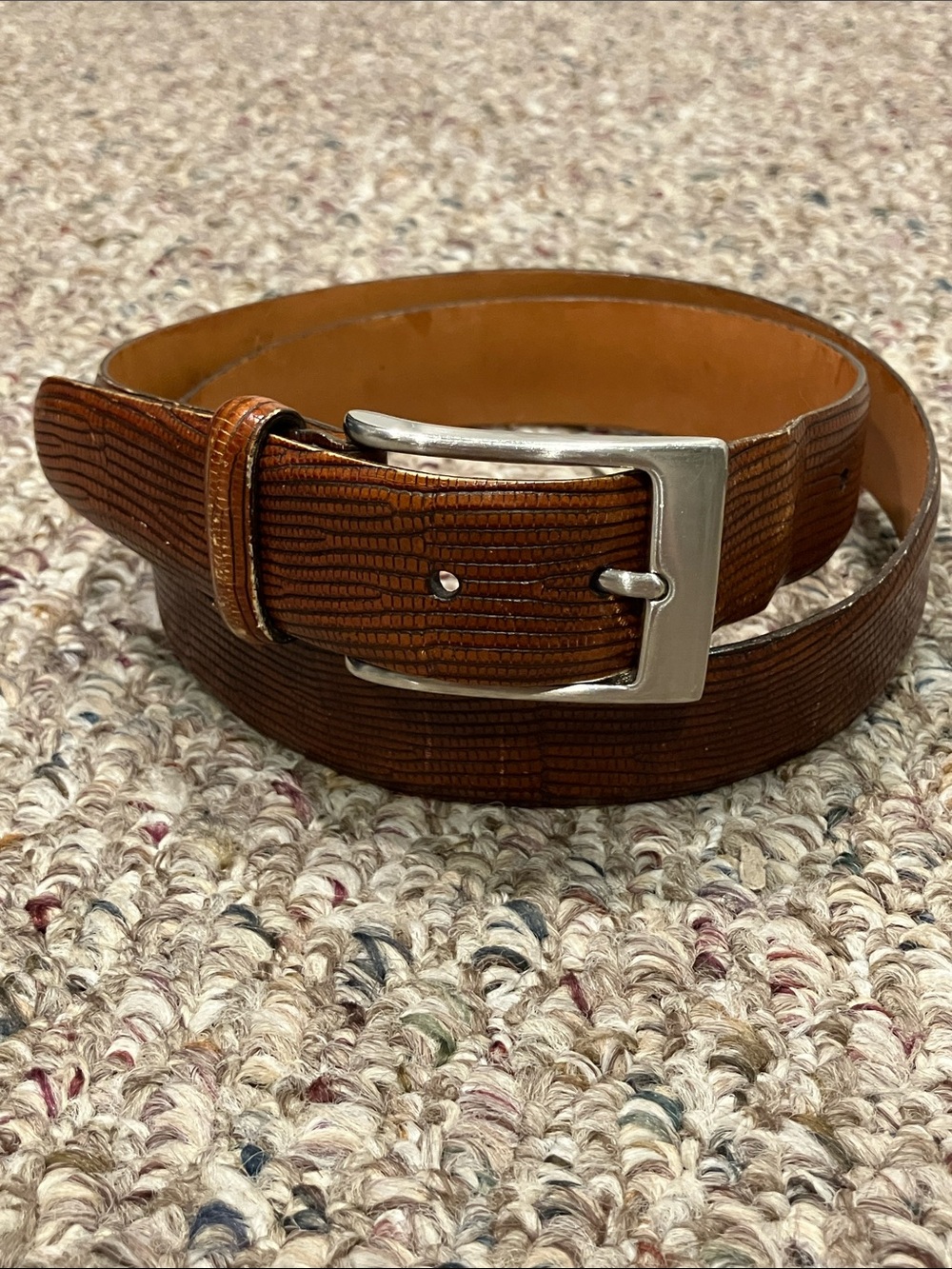 Martin Dingman Lizard Grain Calf Leather Belt Mens Size 34 Brown Handmade USA